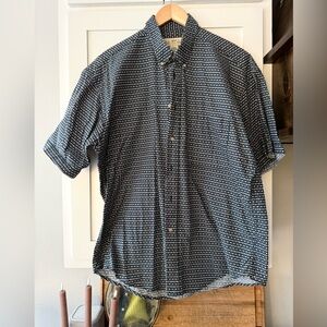 Vintage Natural Issue Geometric Print Cotton Button-Up Shirt Large